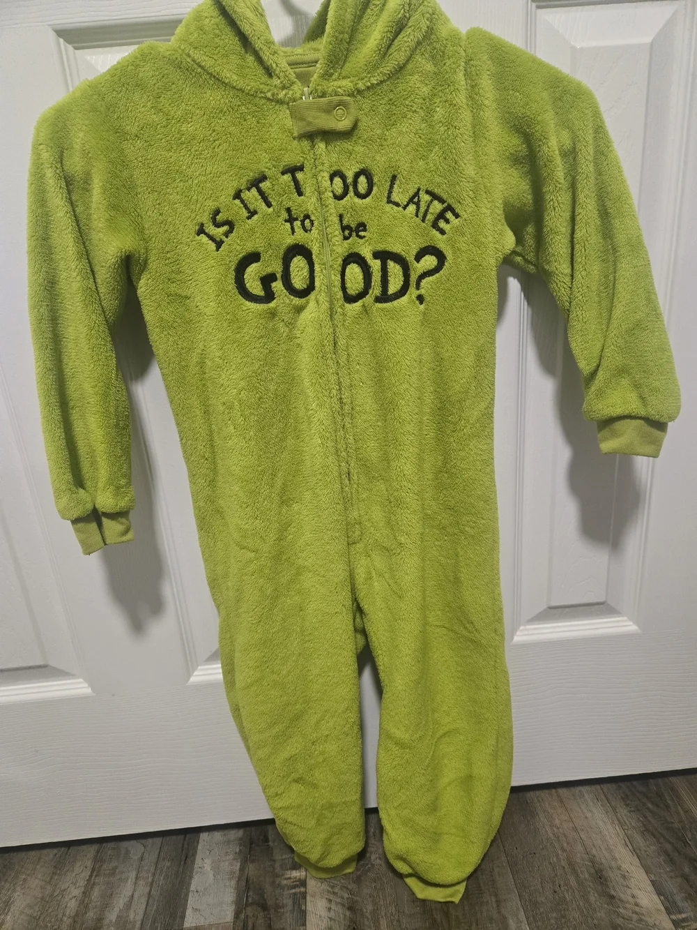 Cozy Lime Green Kids Fleece One-Piece Pajama with Hood